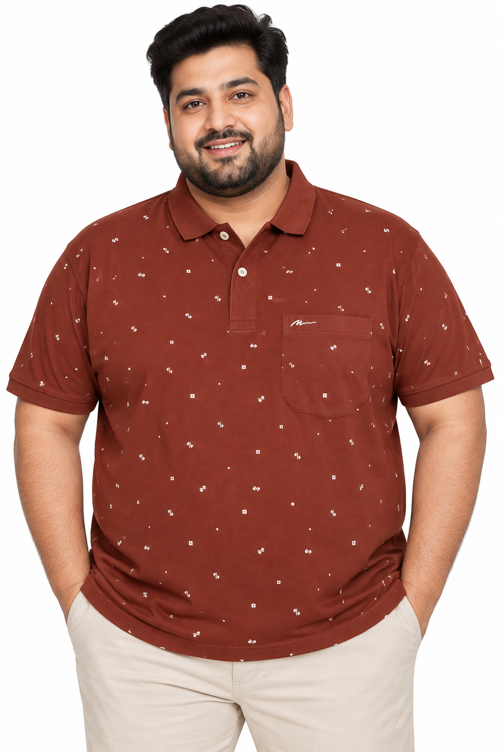 Men's Maroon Knitted Cotton Polo T-Shirt