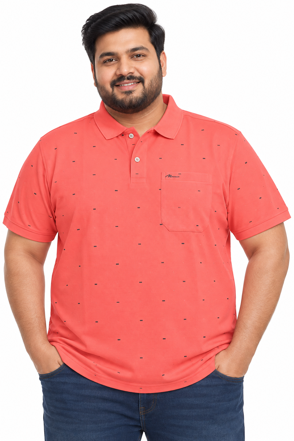 Men's Coral Pink color Knitted Cotton Polo T-Shirt