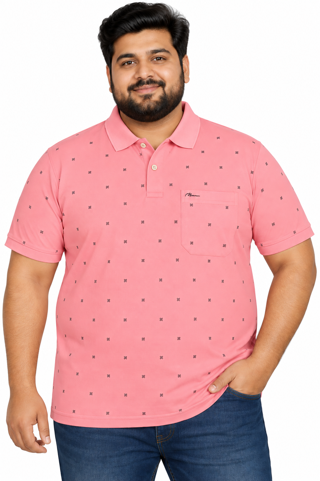Men’s Dusty Pink Printed Knitted Cotton Polo T-Shirt