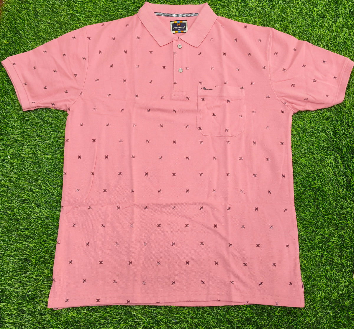 Men’s Dusty Pink Printed Knitted Cotton Polo T-Shirt