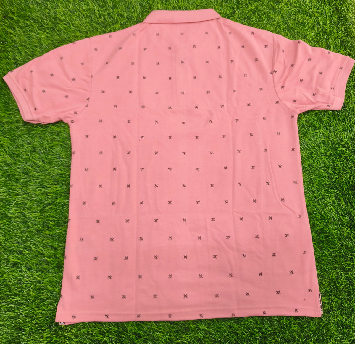 Men’s Dusty Pink Printed Knitted Cotton Polo T-Shirt