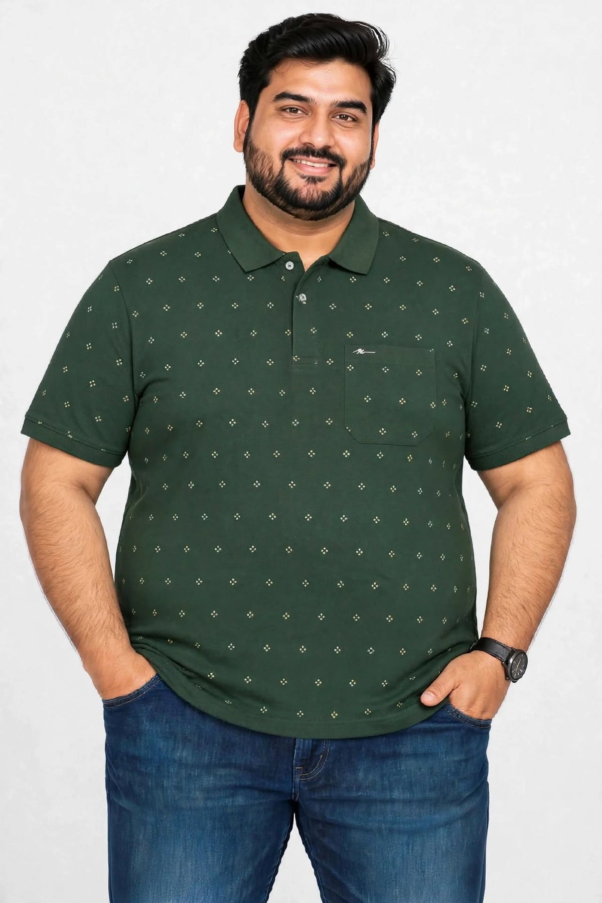 Men's Dark Green Knitted Cotton Polo T-Shirt