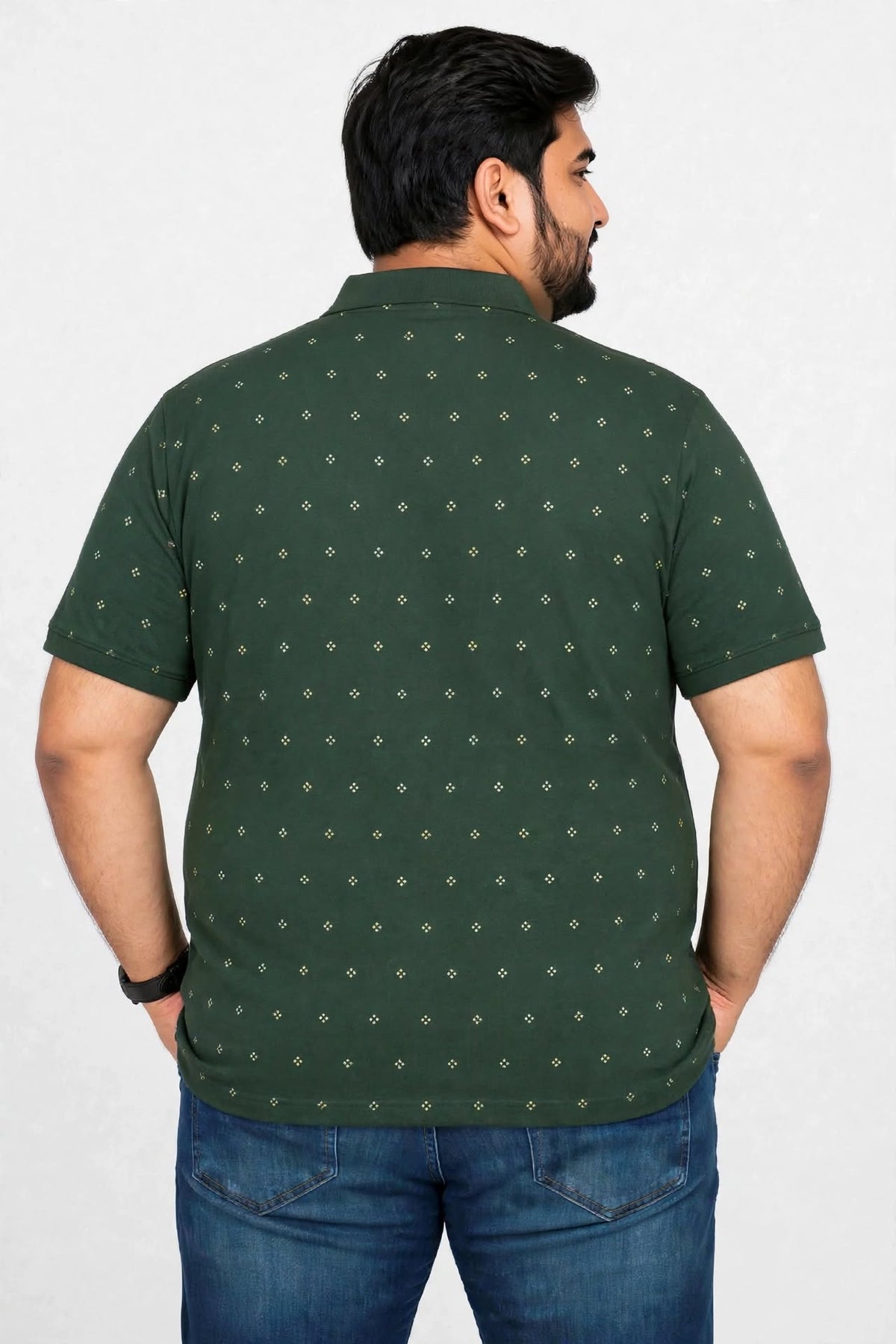 Men's Dark Green Knitted Cotton Polo T-Shirt