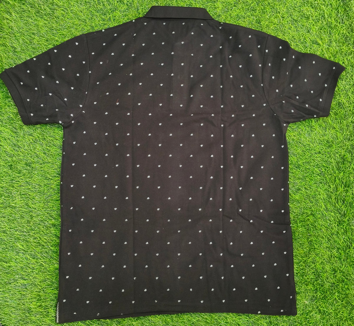Men’s Black Printed Knitted Cotton Polo T-Shirt