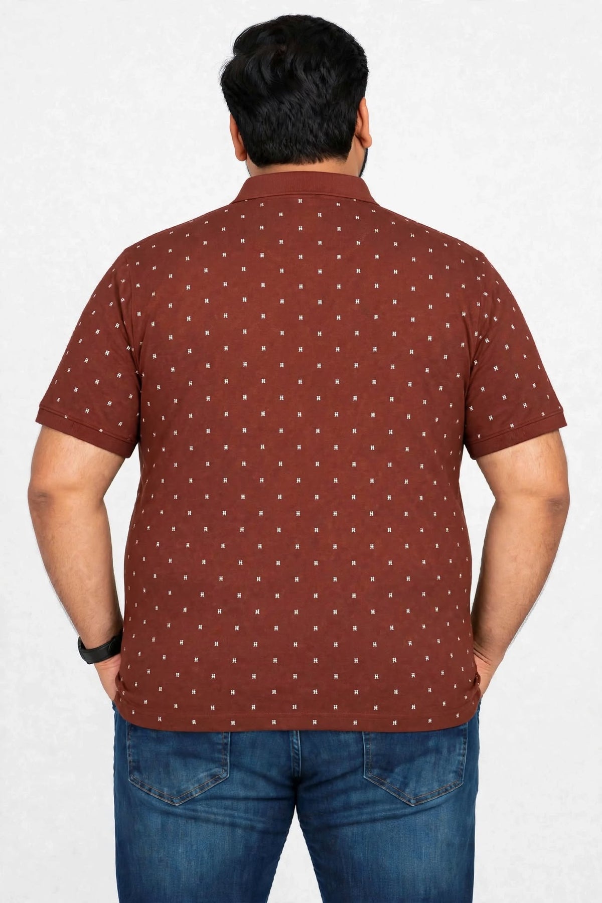Men’s Maroon Printed Knitted Cotton Polo T-Shirt