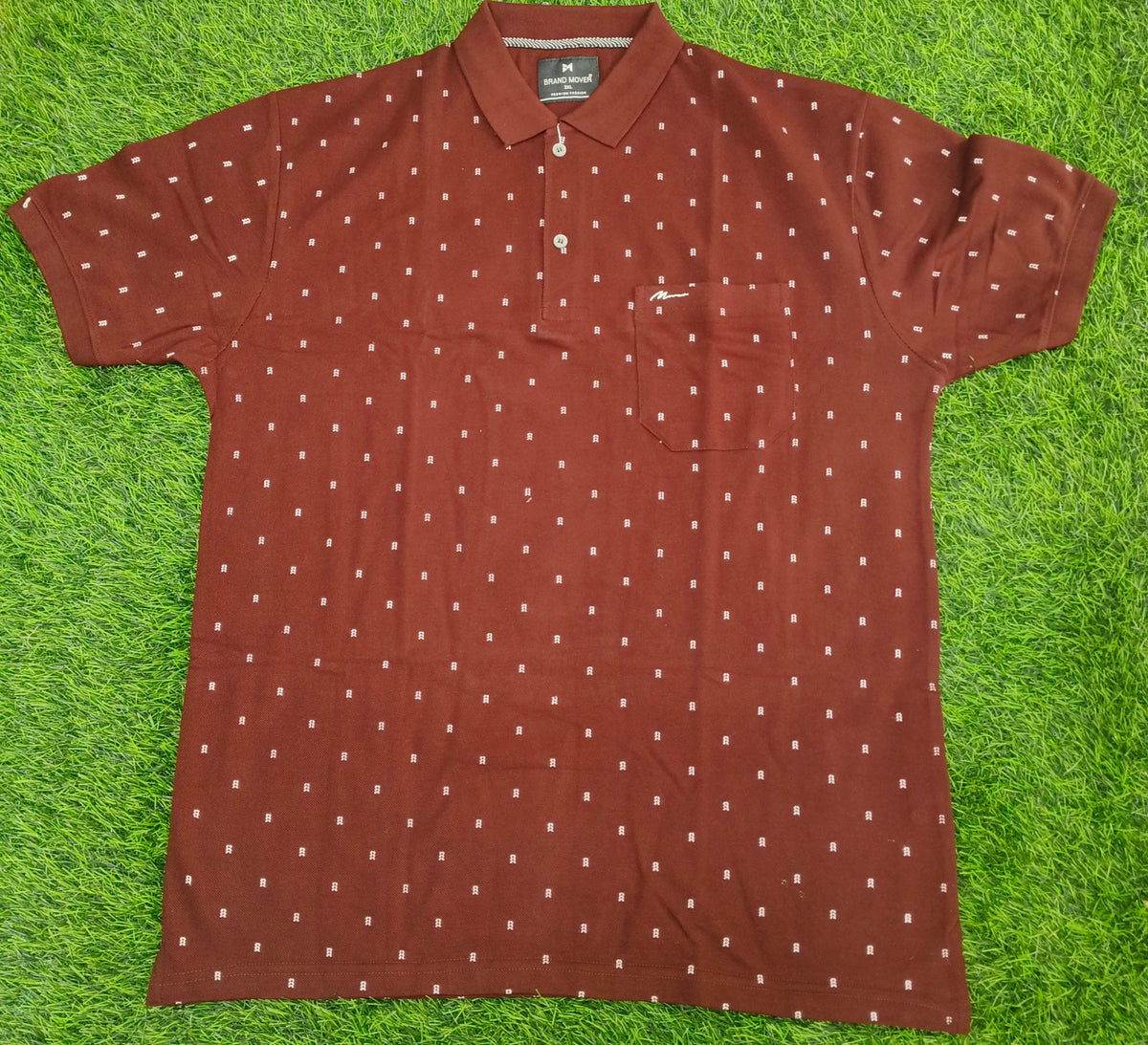 Men’s Maroon Printed Knitted Cotton Polo T-Shirt