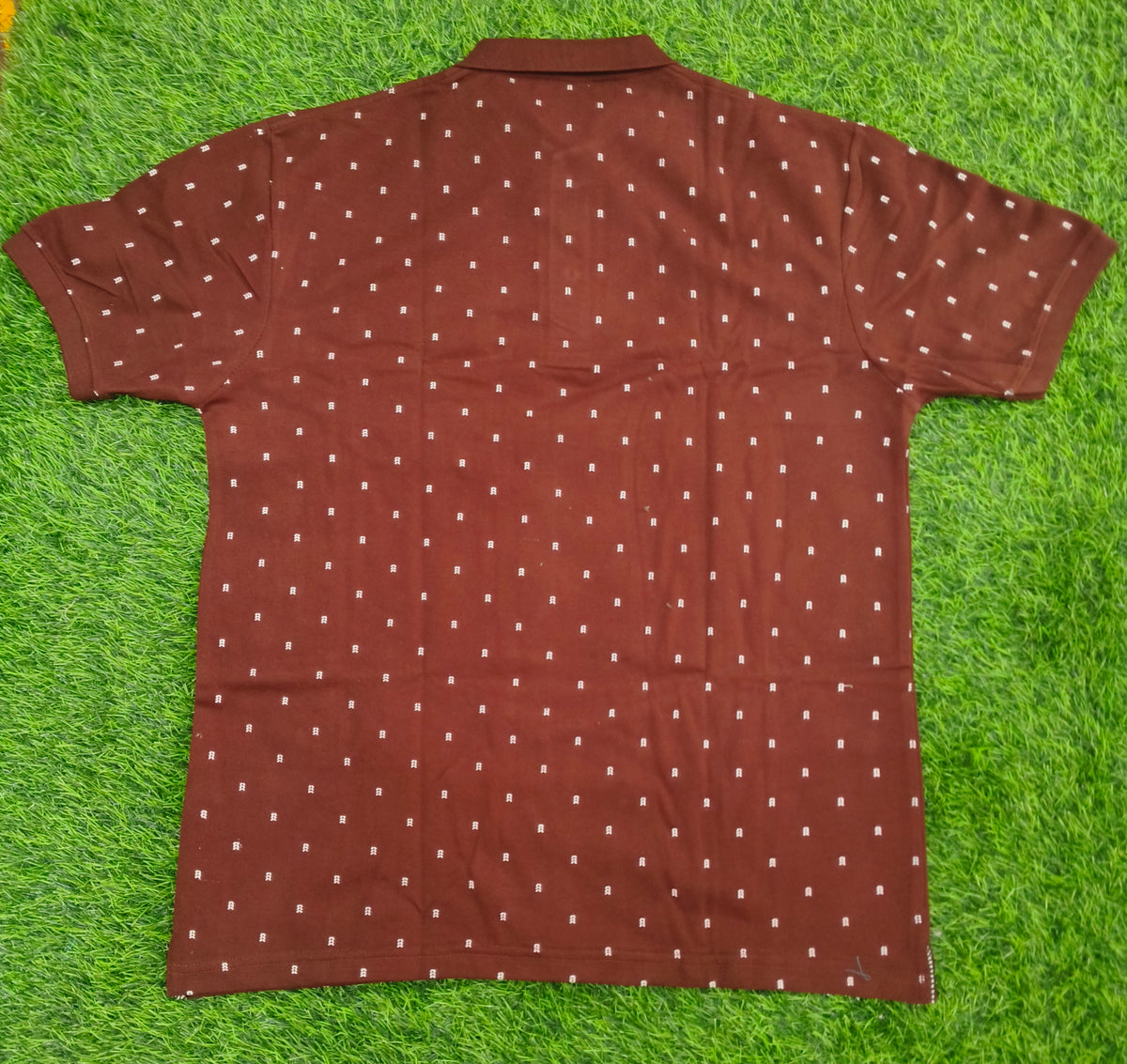 Men’s Maroon Printed Knitted Cotton Polo T-Shirt