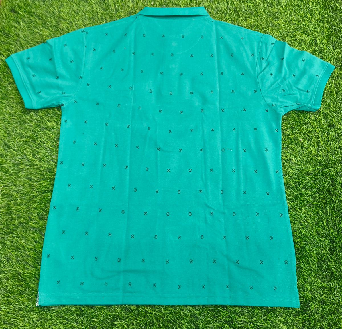 Men’s Teal Green Printed Knitted Cotton Polo T-Shirt