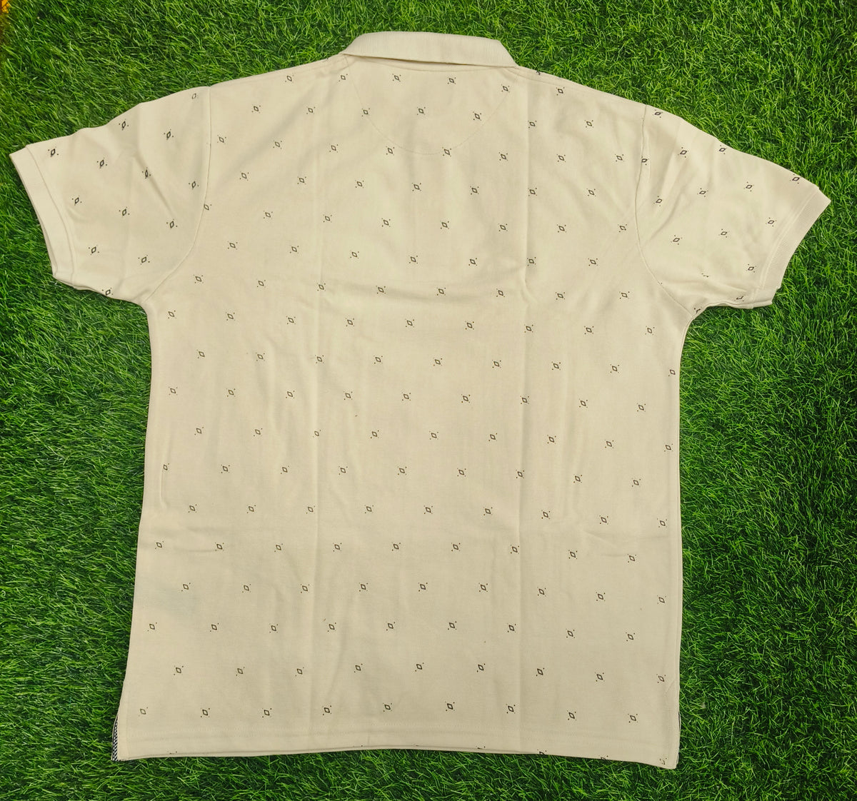Men’s Beige Printed Knitted Cotton Polo T-Shirt