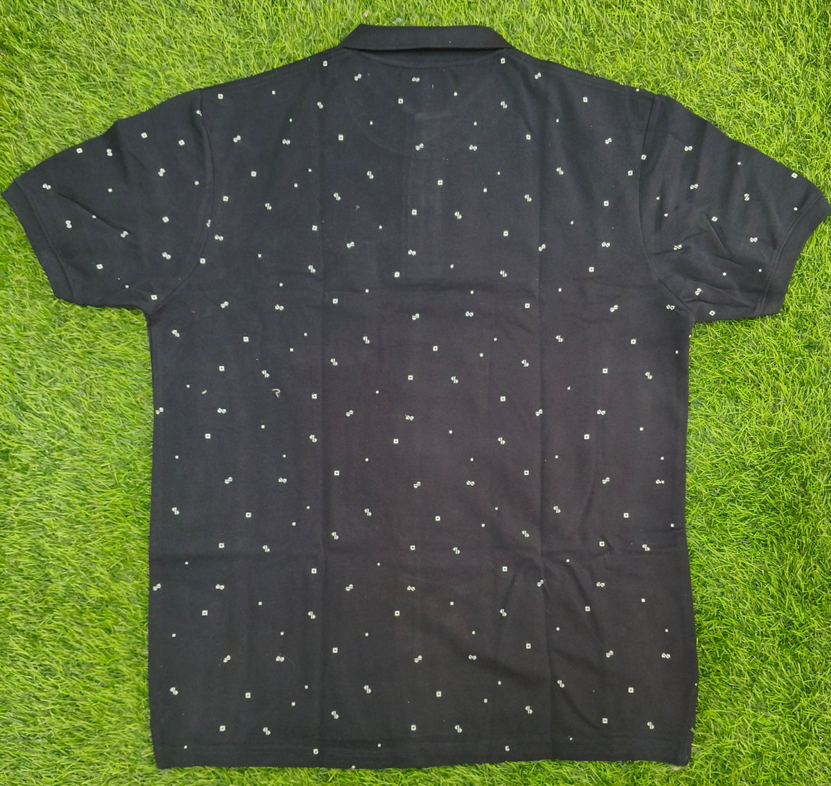 Men’s Navy Blue Printed Knitted Cotton Polo T-Shirt