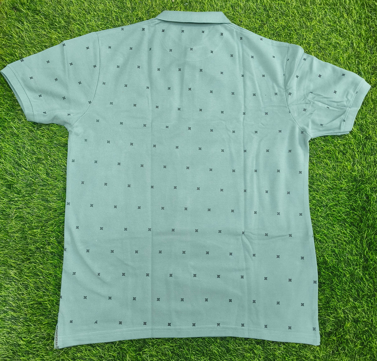 Men’s Light Sage Green Printed Knitted Cotton Polo T-Shirt