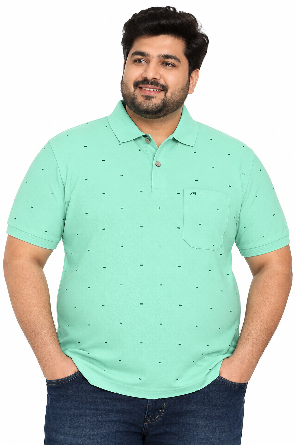 Men's Mint Green color Printed Knitted Cotton Polo T-Shirt