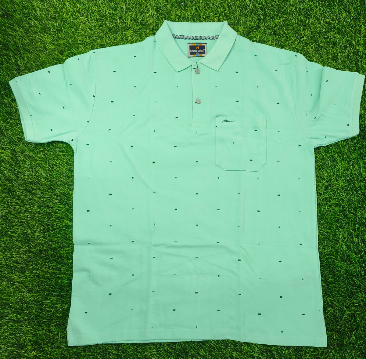 Men's Mint Green color Printed Knitted Cotton Polo T-Shirt