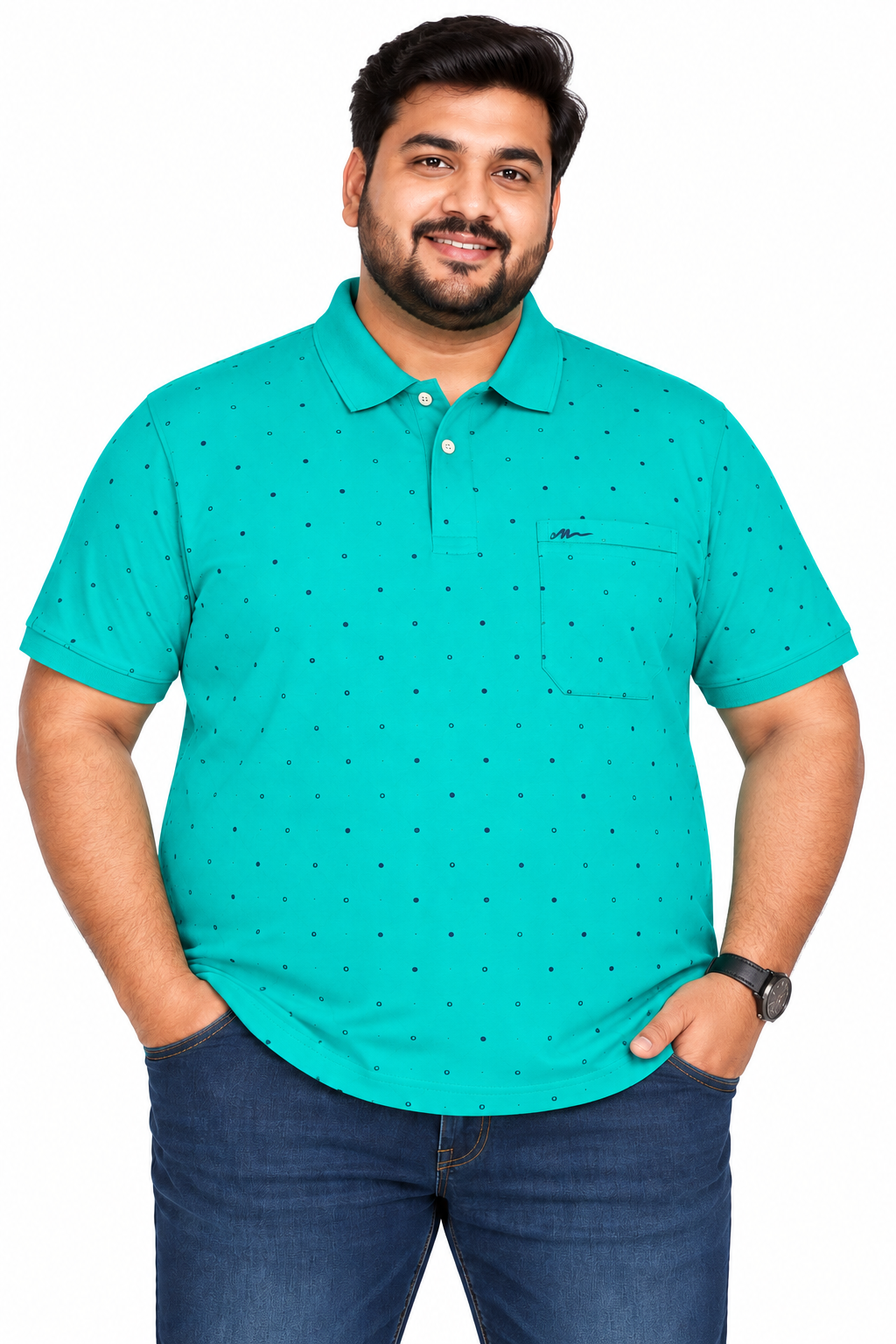 Men's Teal Green color Printed Knitted Cotton Polo T-Shirt