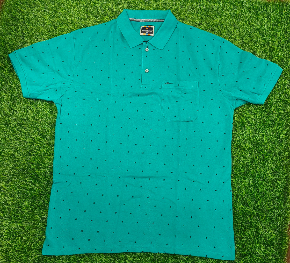Men's Teal Green color Printed Knitted Cotton Polo T-Shirt