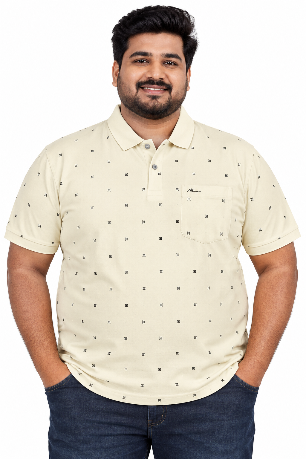 Men's Beige color Printed Knitted Cotton Polo T-Shirt