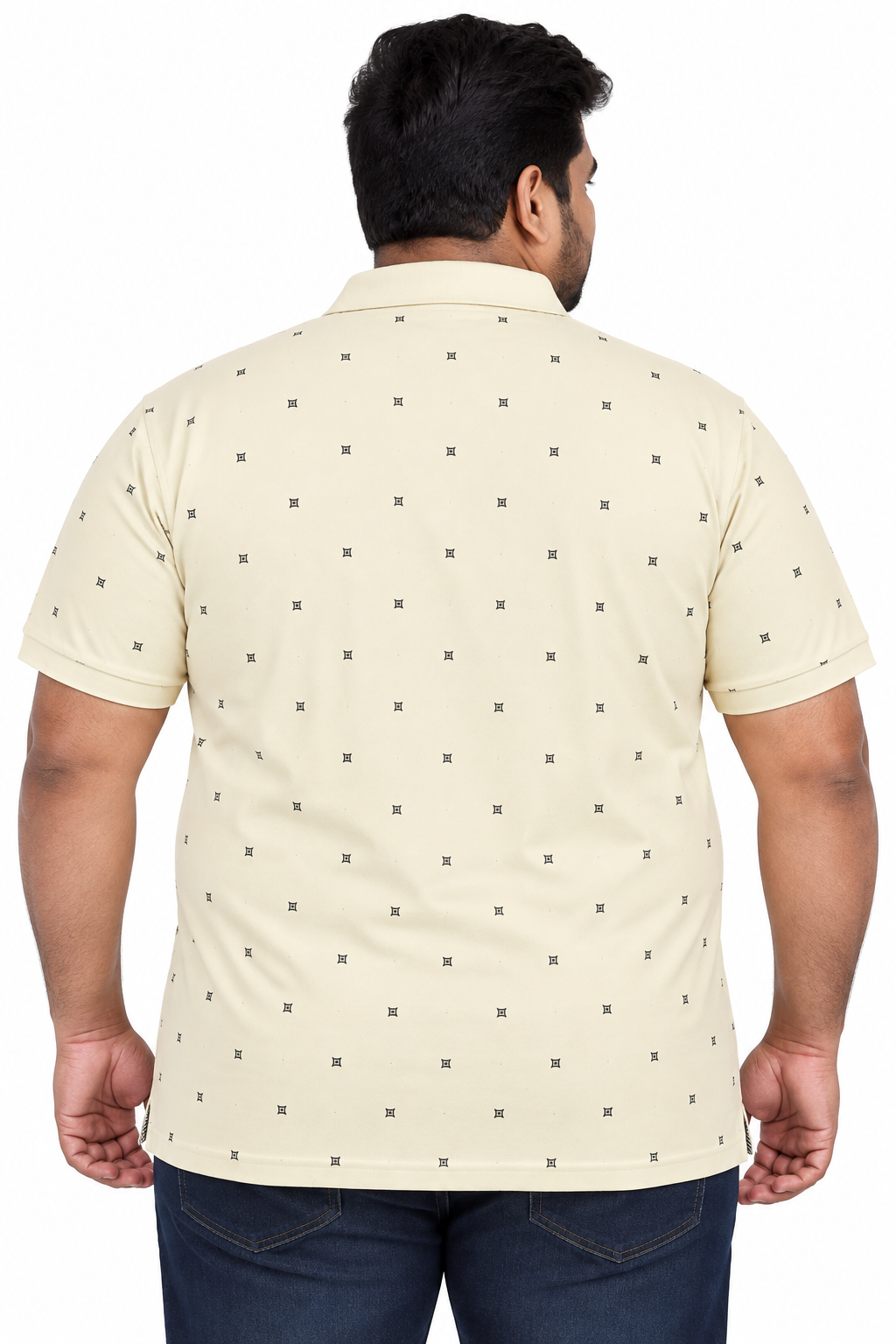 Men's Beige color Printed Knitted Cotton Polo T-Shirt