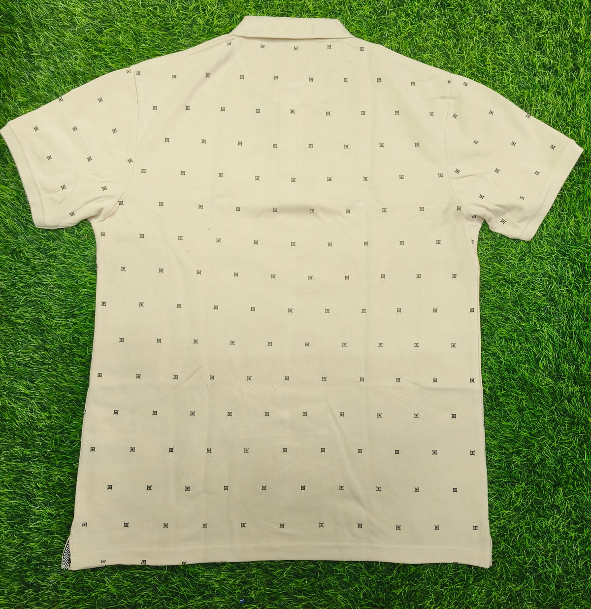 Men's Beige color Printed Knitted Cotton Polo T-Shirt