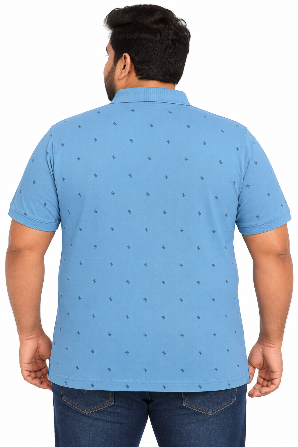 Men's Dusty Blue Printed Knitted Cotton Polo T-Shirt