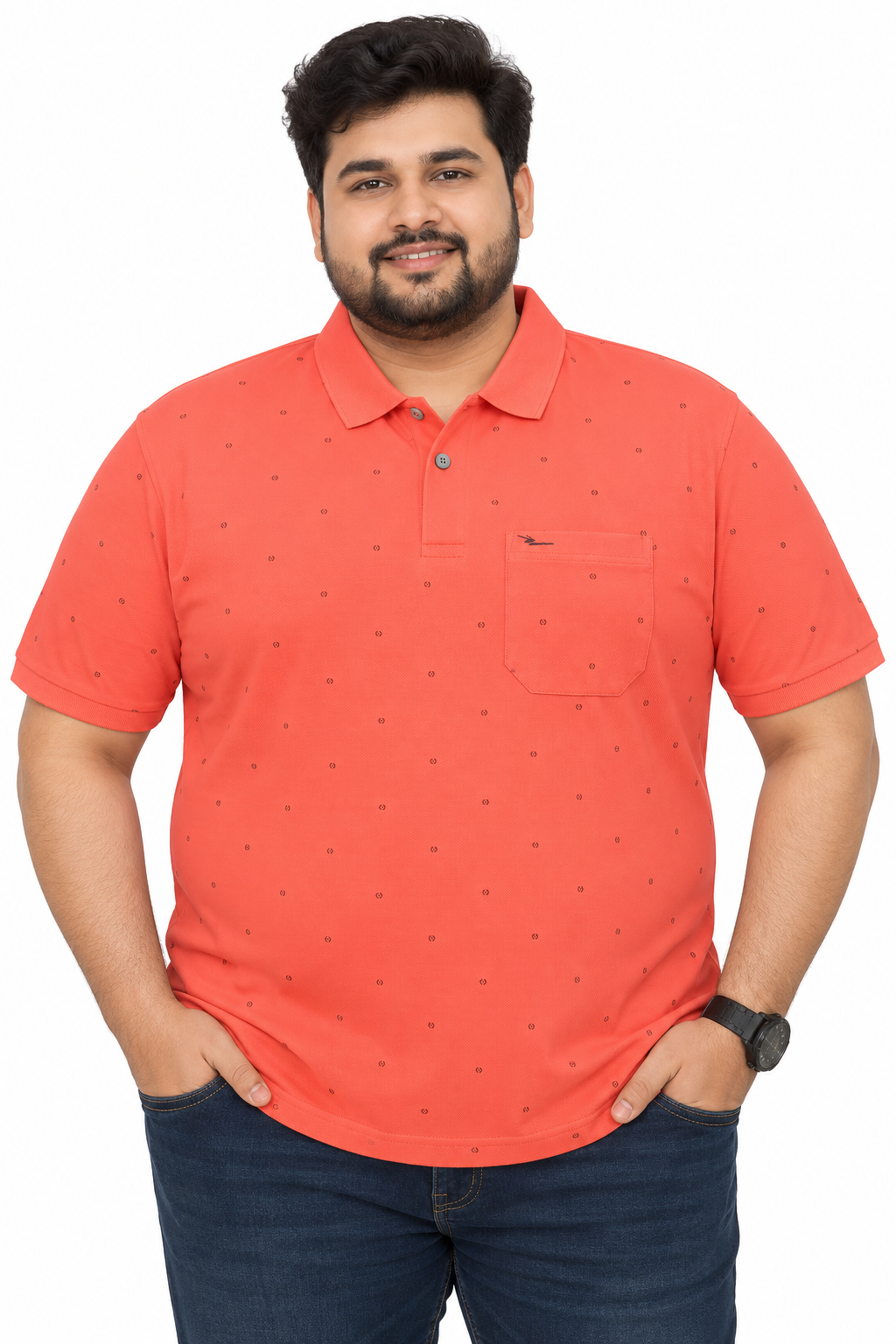Men's Coral Pink Knitted Cotton Polo T-Shirt