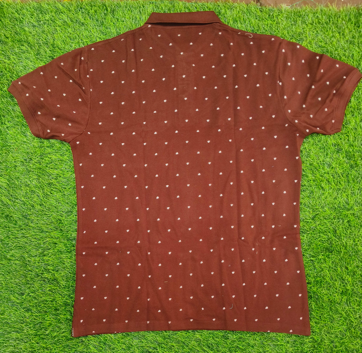 Men's Maroon Printed Knitted Cotton Polo T-Shirt with
