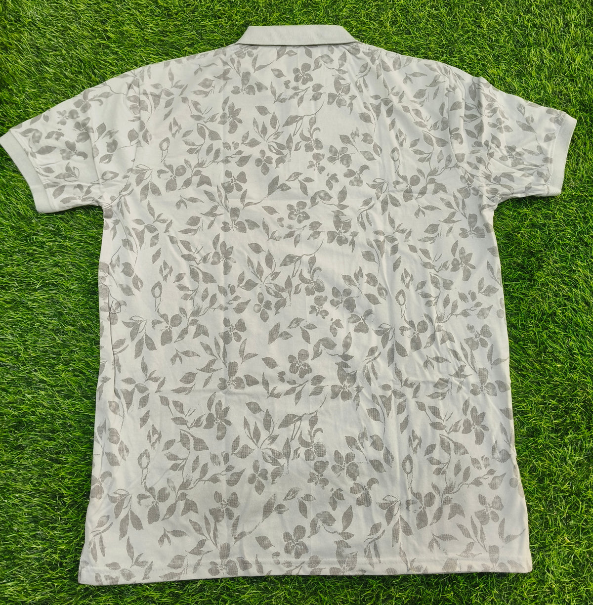Men’s Grey Floral Print Side Slit Polo T-Shirt