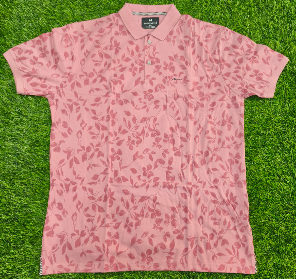 Men’s Dusty Rose Floral Print Side Slit Polo T-Shirt