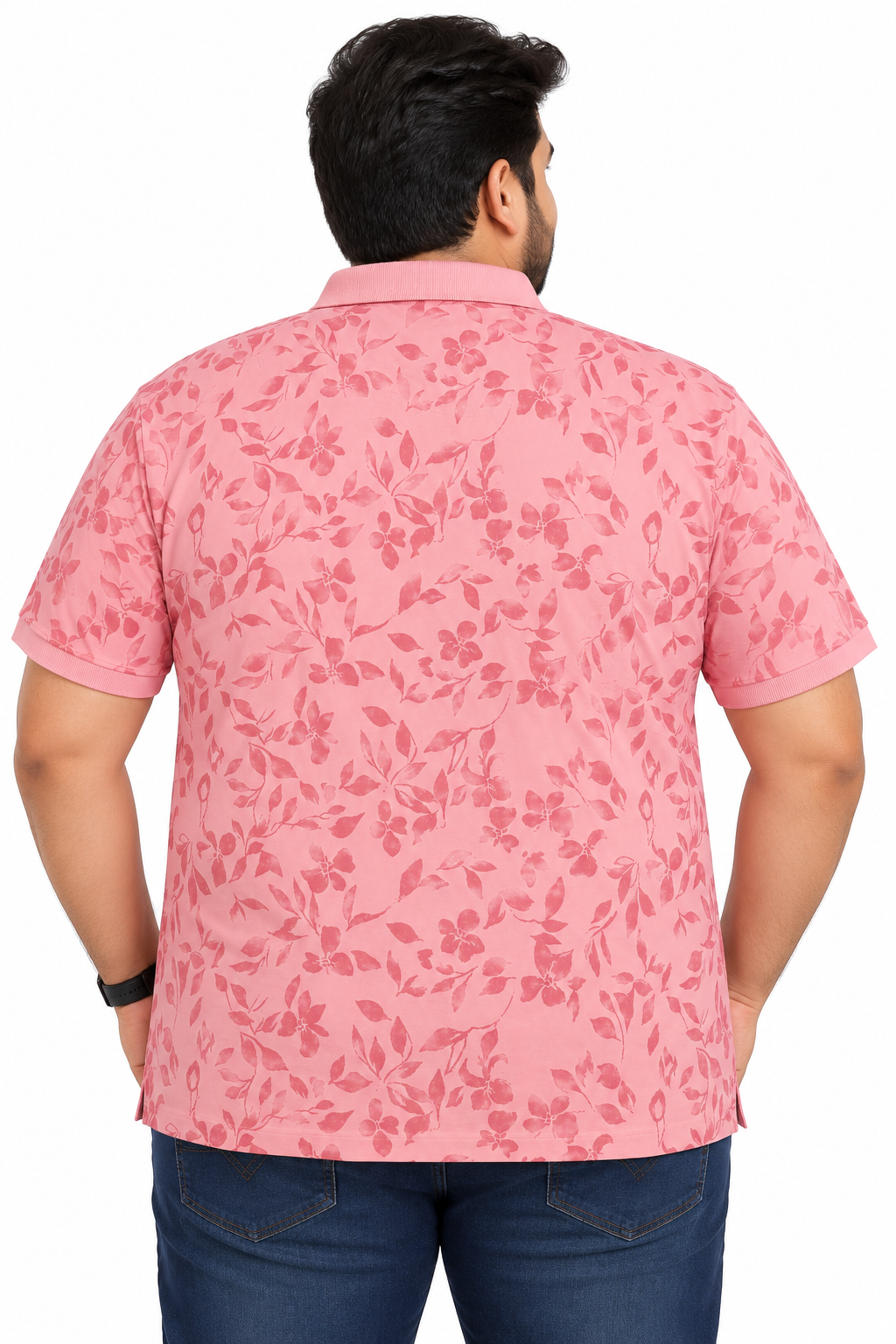 Men’s Dusty Rose Floral Print Side Slit Polo T-Shirt