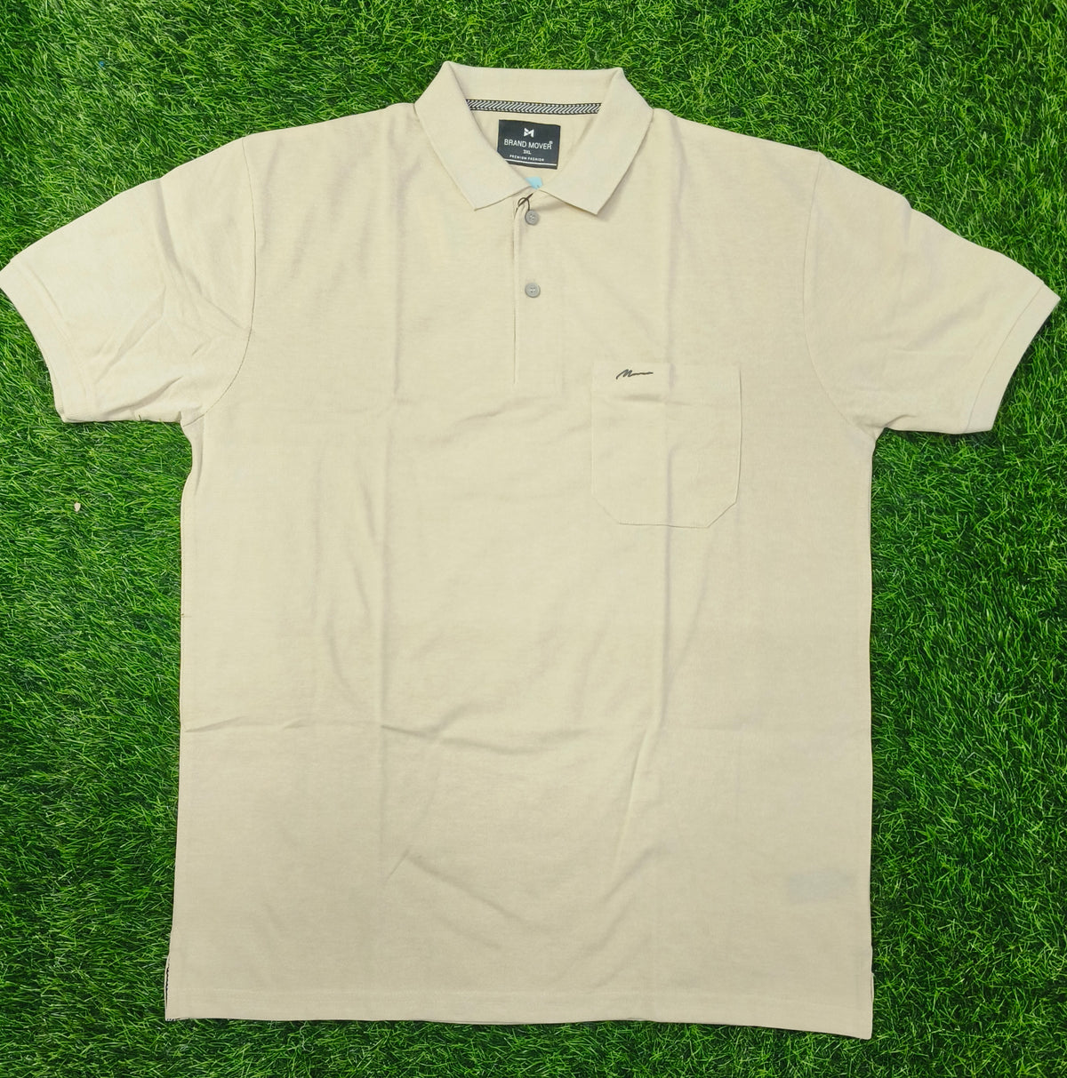 Men’s Beige Polo T-Shirt with Chest Pocket