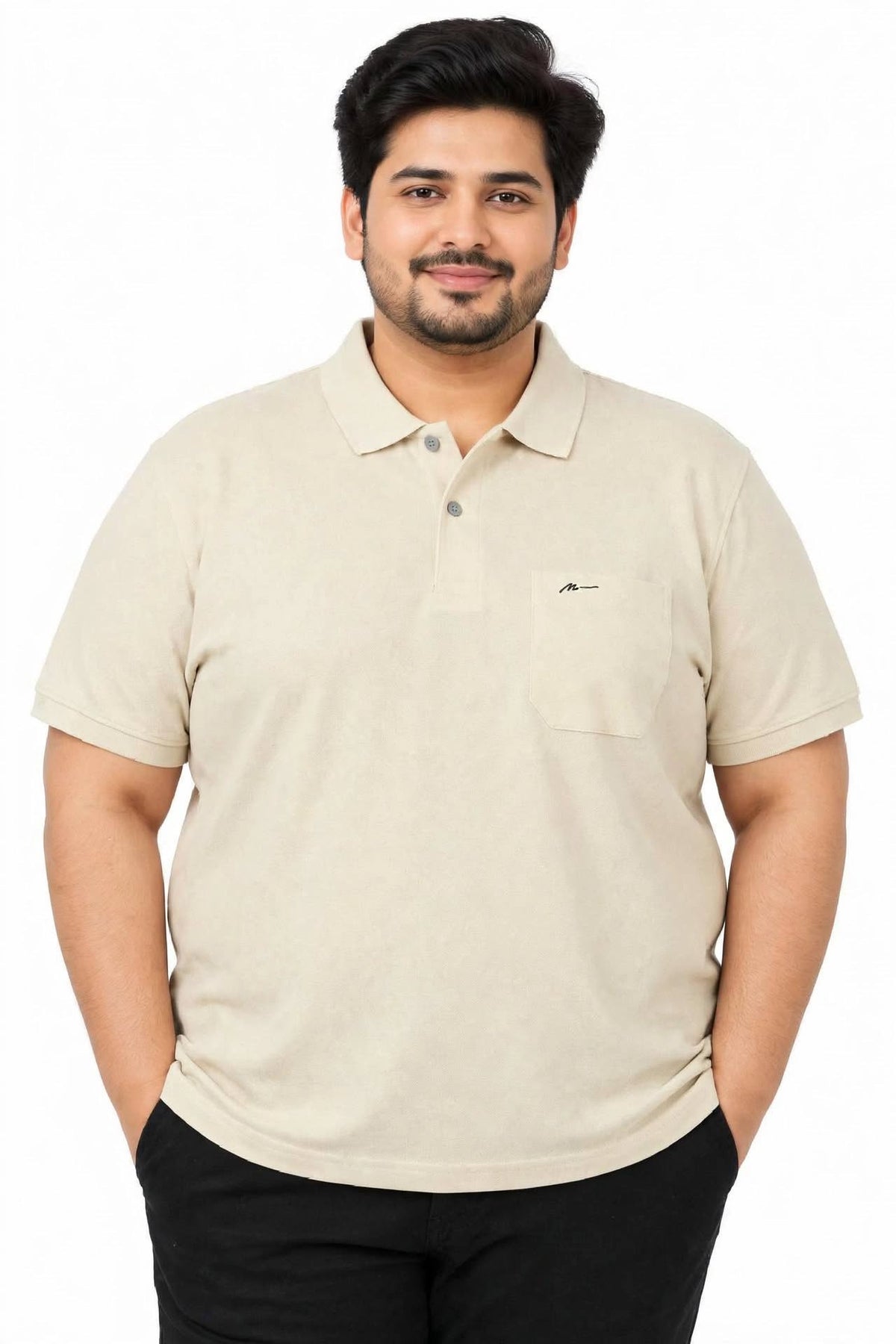 Men’s Beige Polo T-Shirt with Chest Pocket