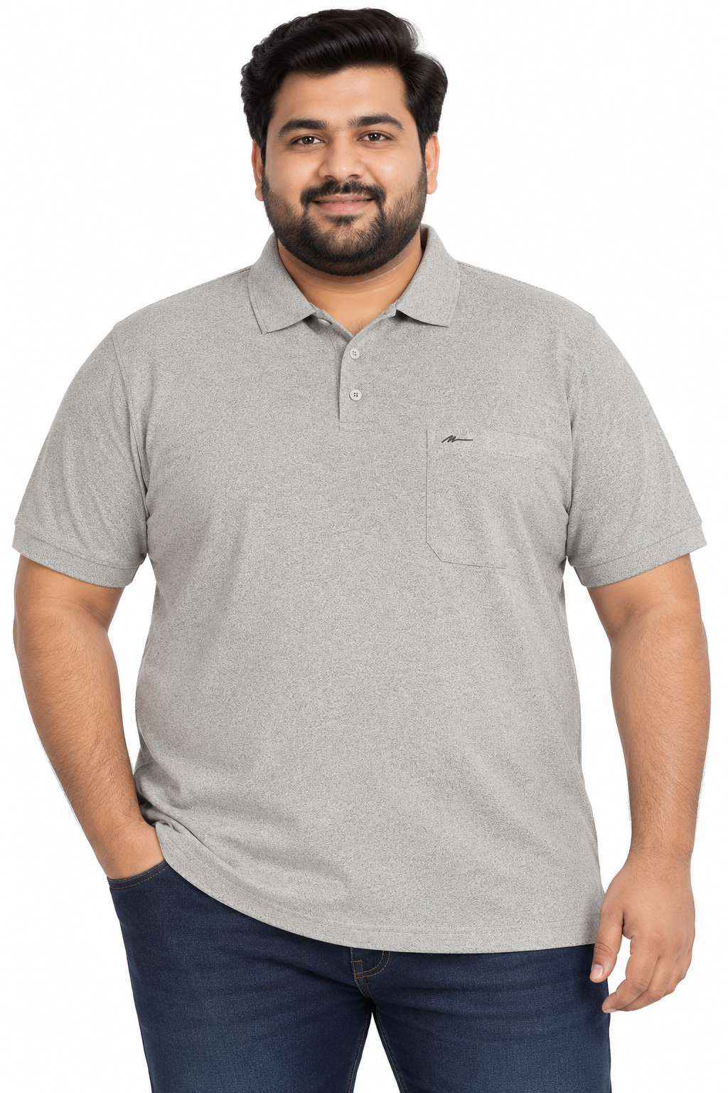 Men’s Light Grey Polo T-Shirt with Chest Pocket