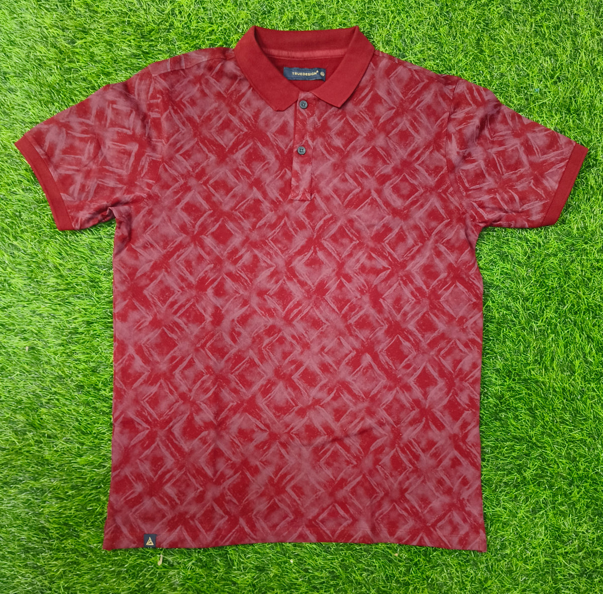 Men’s Maroon Geometric Printed Polo T-Shirt