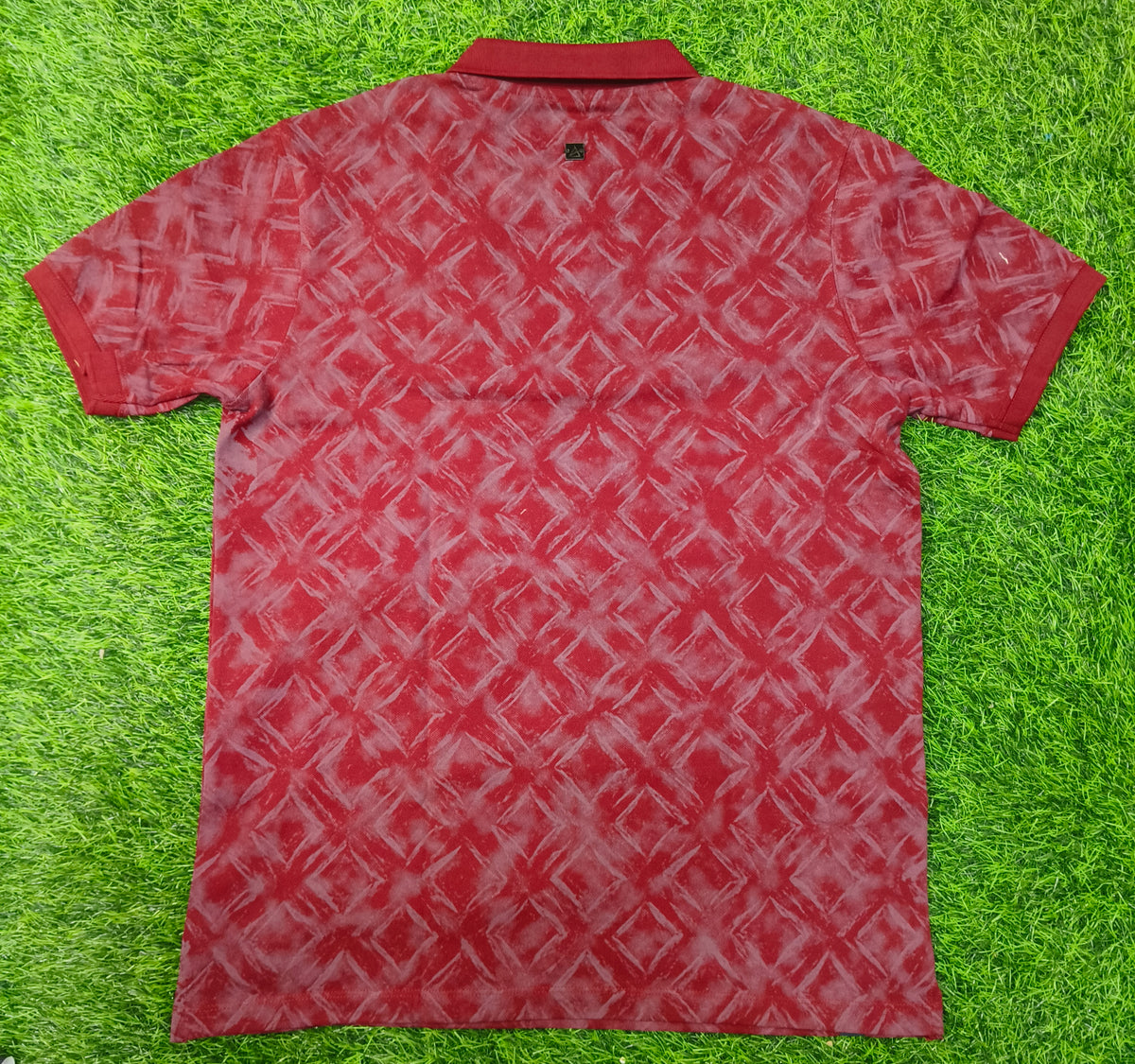 Men’s Maroon Geometric Printed Polo T-Shirt