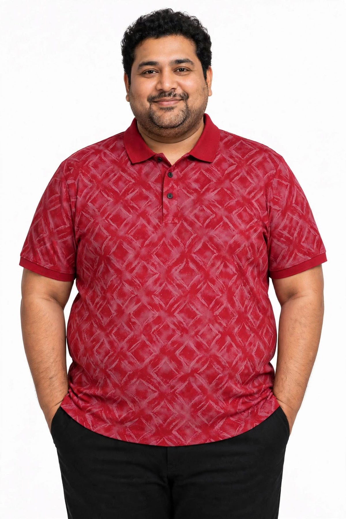 Men’s Maroon Geometric Printed Polo T-Shirt