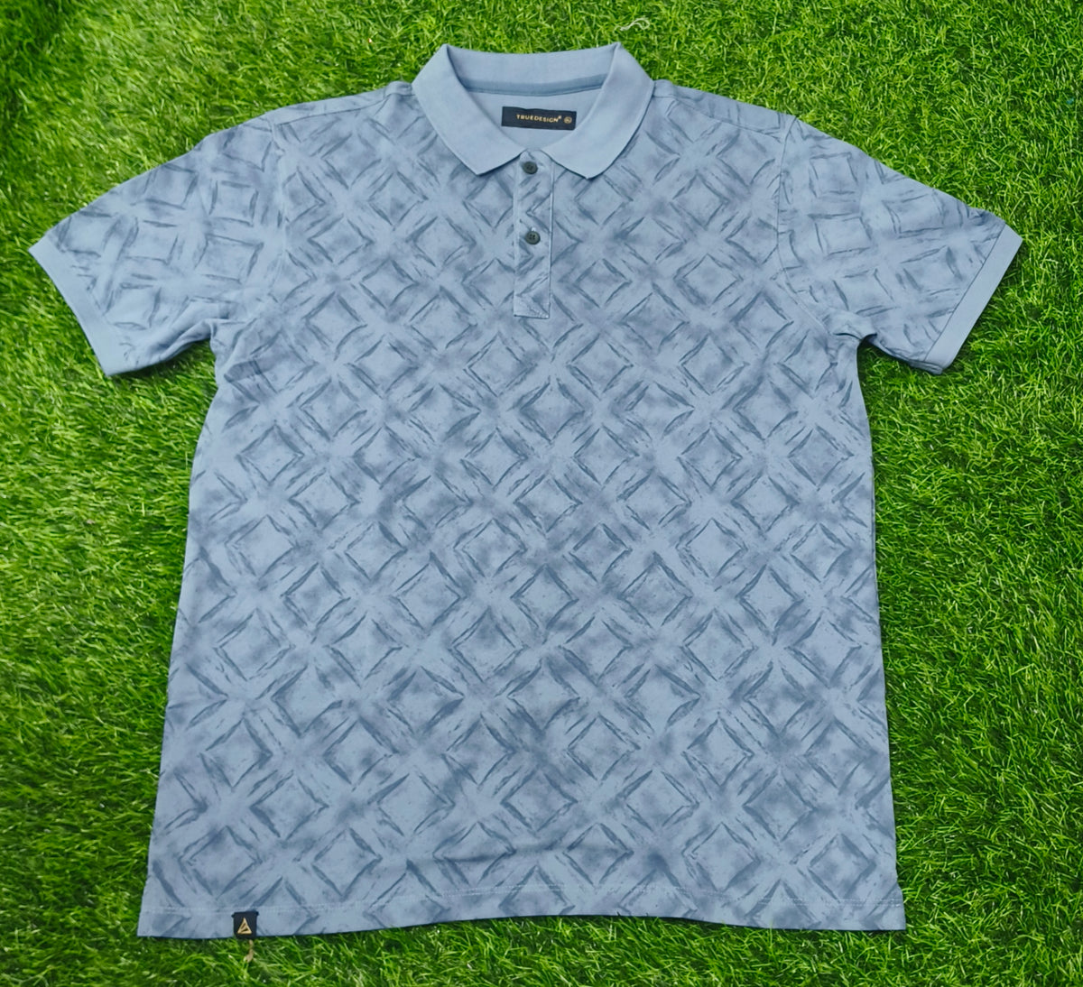 Men’s Light Blue Geometric Printed Polo T-Shirt