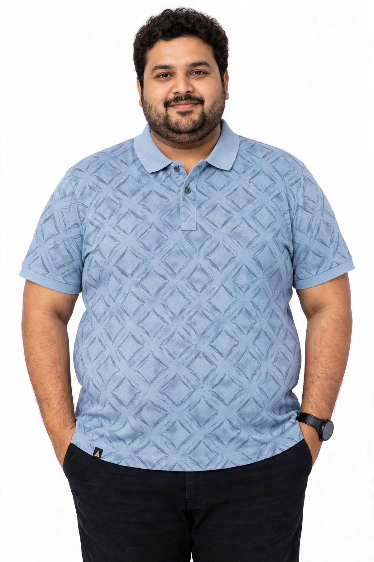 Men’s Light Blue Geometric Printed Polo T-Shirt