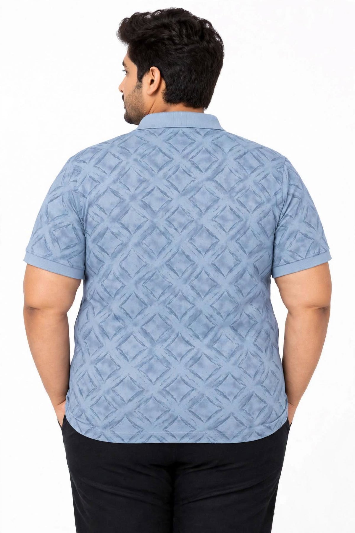 Men’s Light Blue Geometric Printed Polo T-Shirt