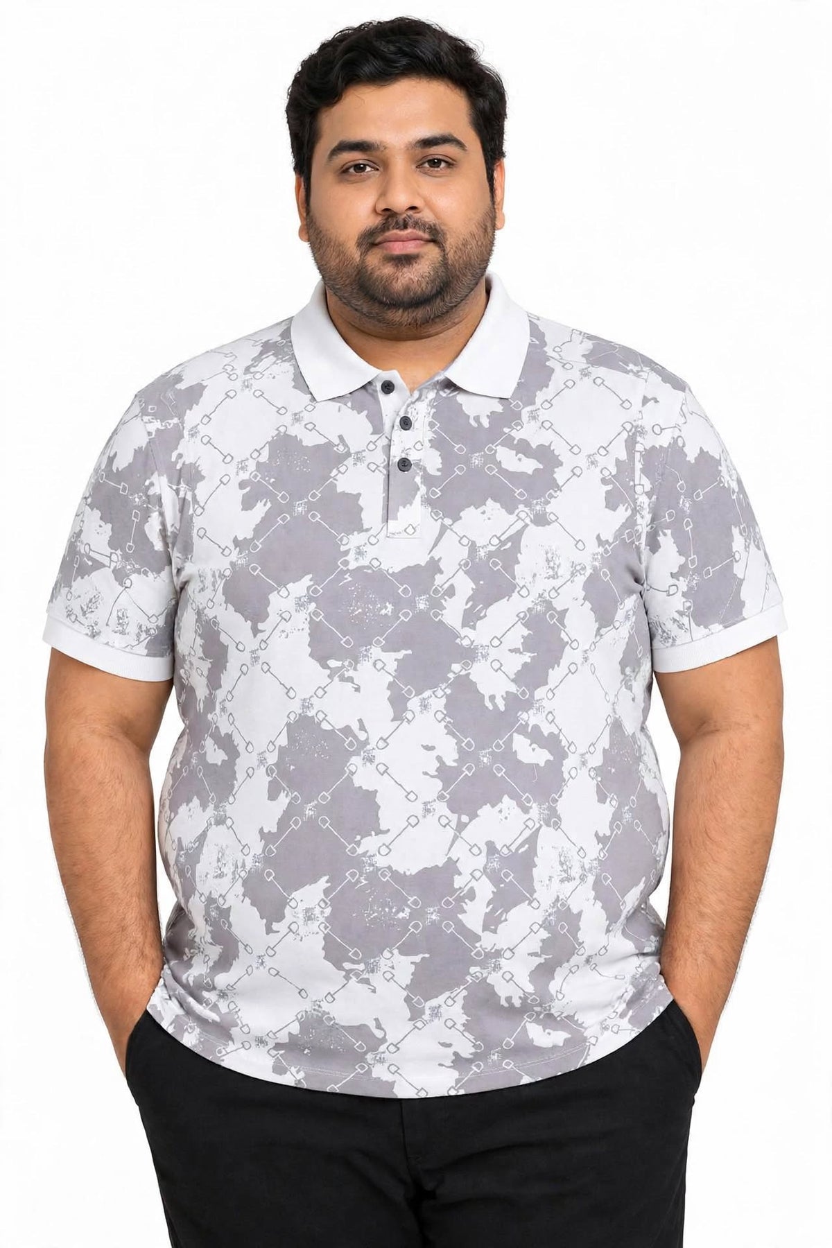 Men’s Light Purple Abstract Printed Polo T-Shirt