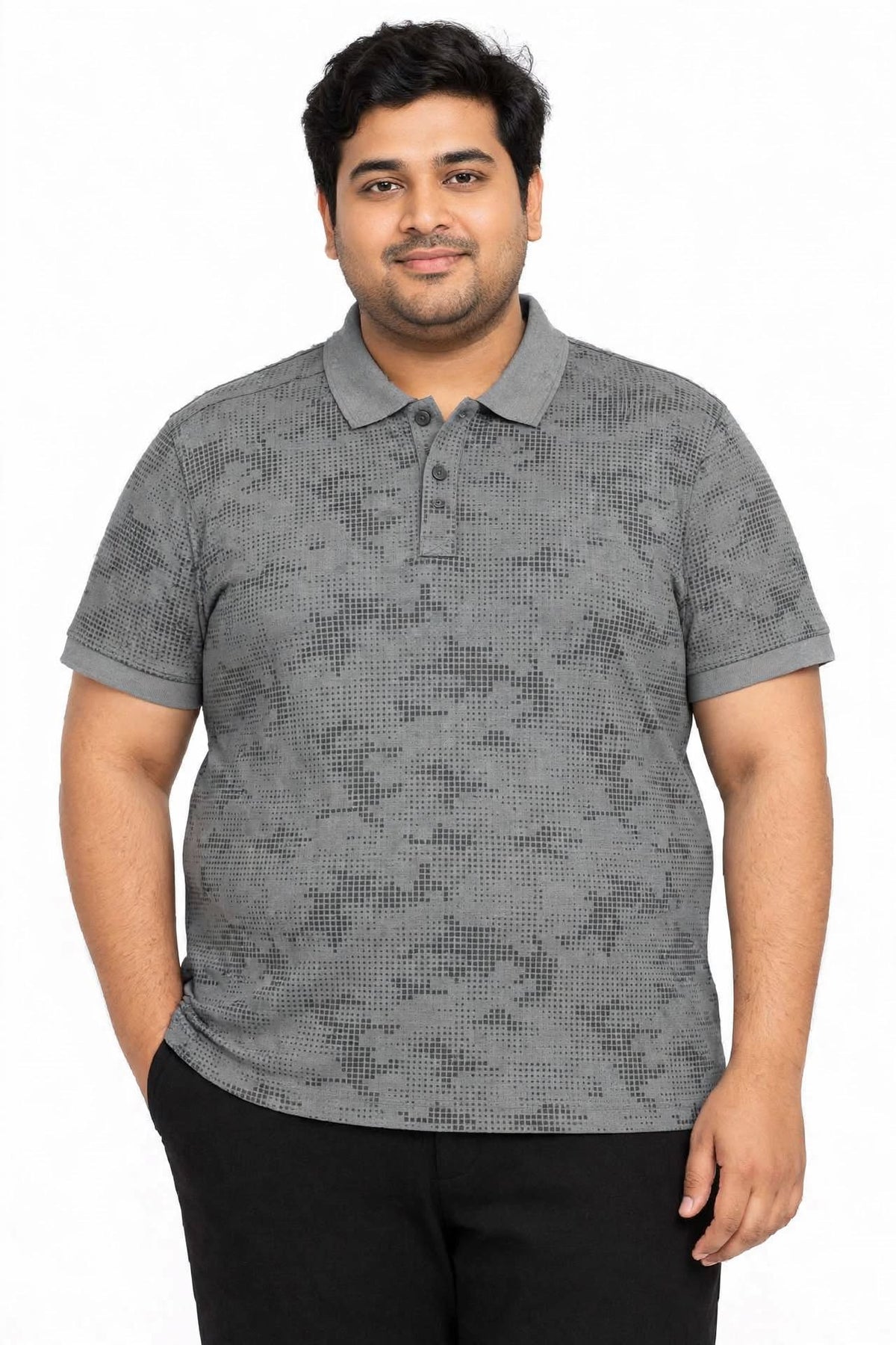 Men’s Charcoal Grey with Dark Grey Print Polo T-Shirt