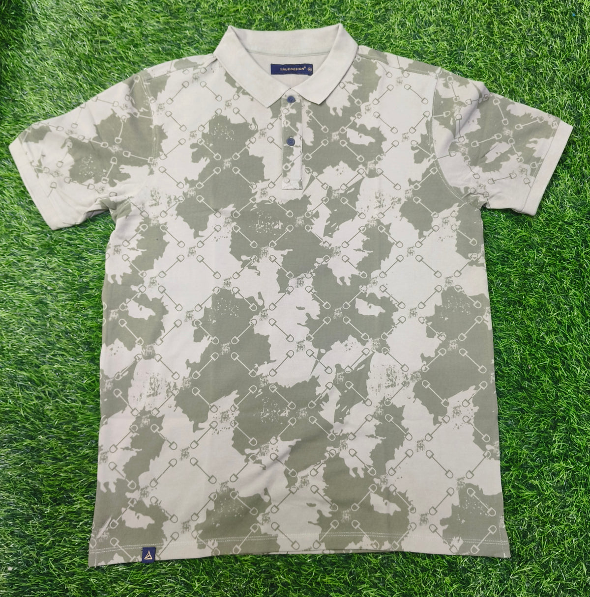 Men’s Light Khaki with Olive Green Print Polo T-Shirt