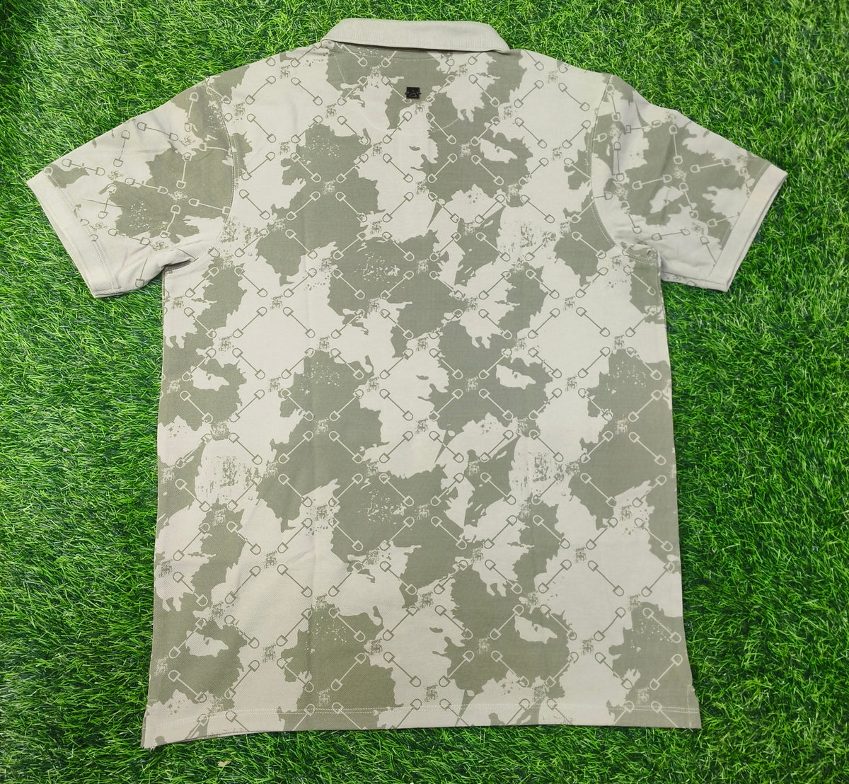 Men’s Light Khaki with Olive Green Print Polo T-Shirt