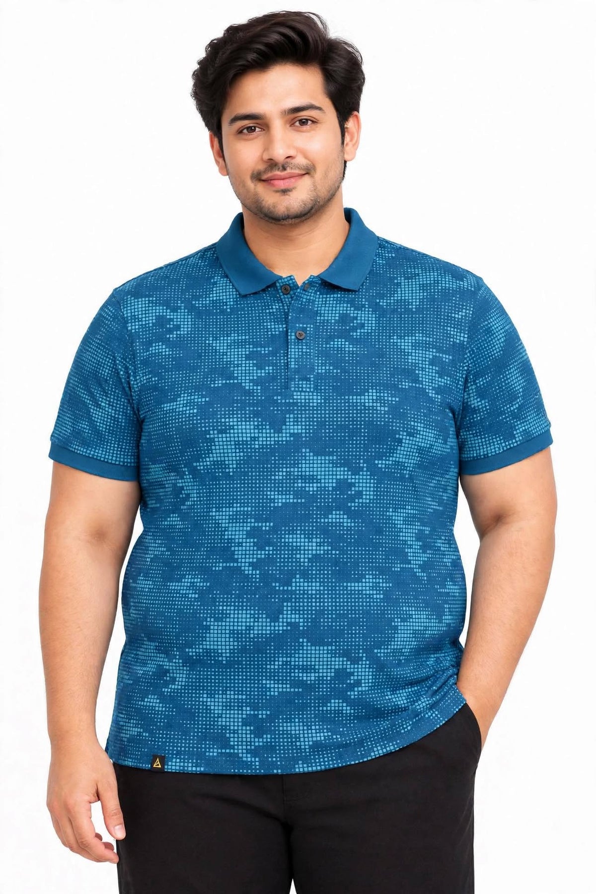 Men’s Navy Blue with Light Blue Print Polo T-Shirt