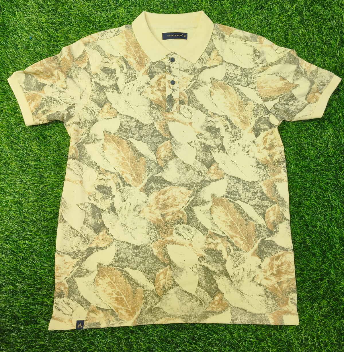 Men’s Light Cream Leaf Printed Polo T-Shirt