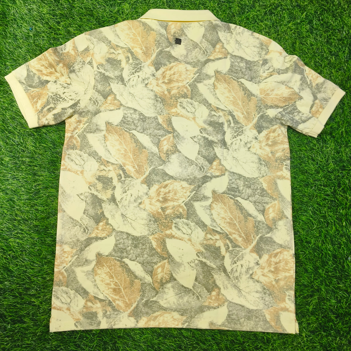 Men’s Light Cream Leaf Printed Polo T-Shirt