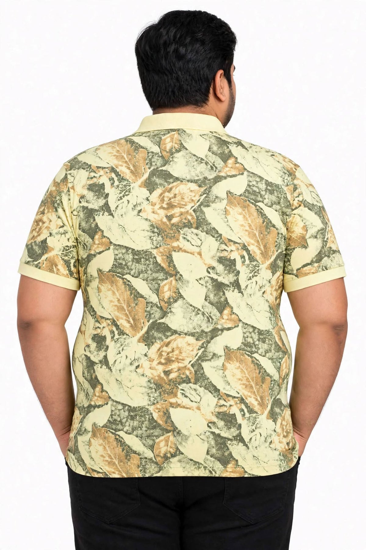Men’s Light Cream Leaf Printed Polo T-Shirt