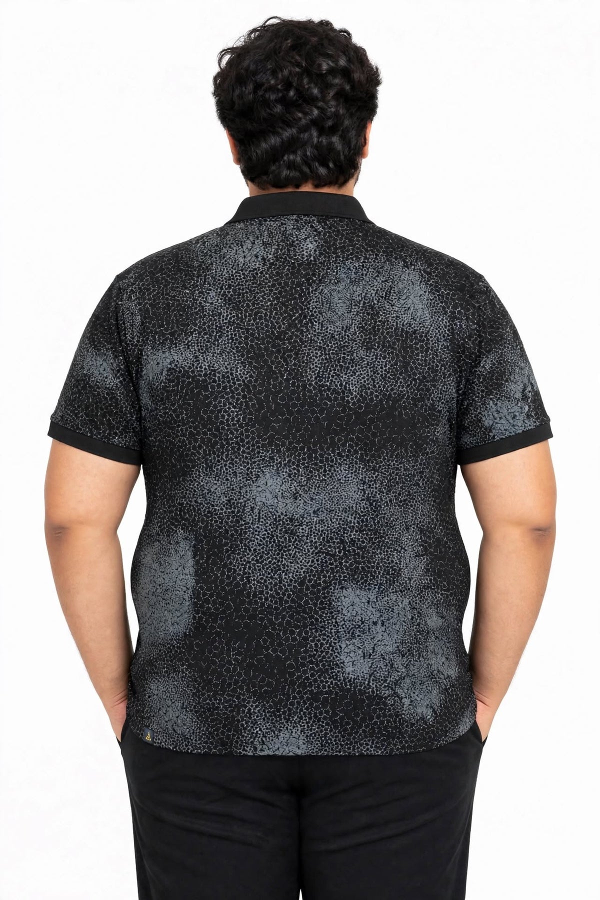 Men’s Black & Charcoal Grey Printed Polo T-Shirt