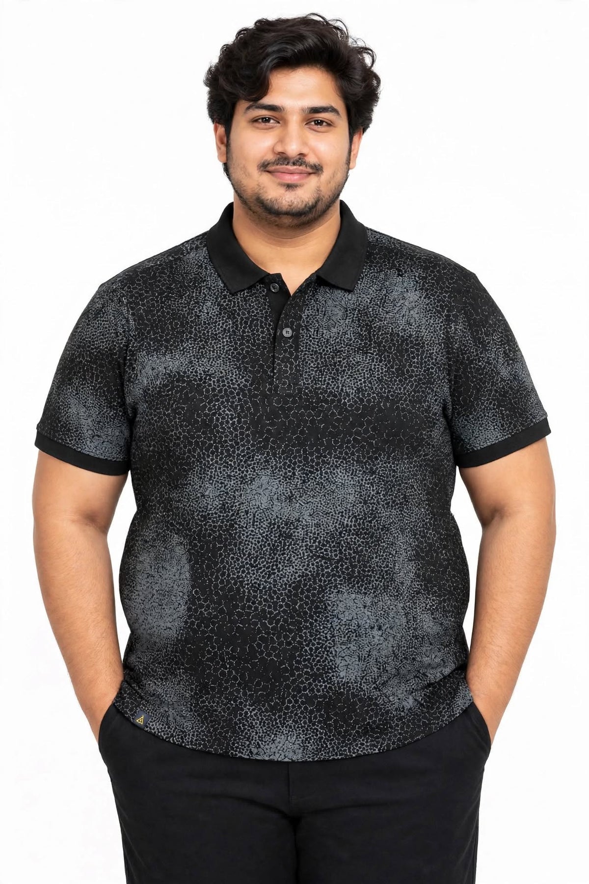Men’s Black & Charcoal Grey Printed Polo T-Shirt