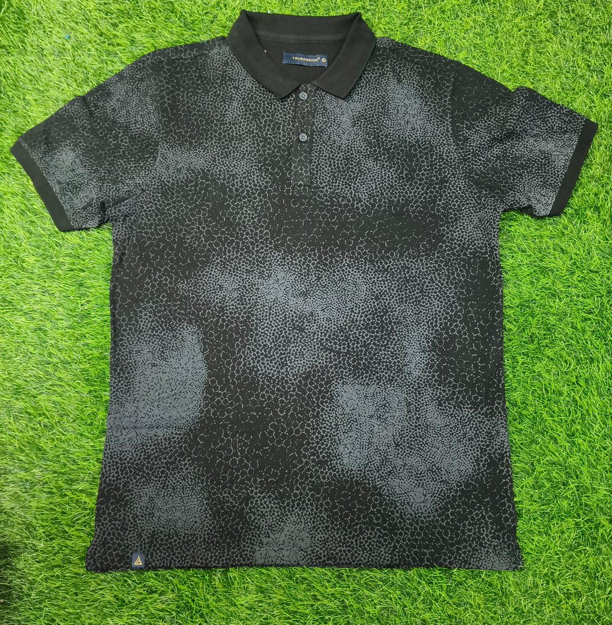 Men’s Black & Charcoal Grey Printed Polo T-Shirt