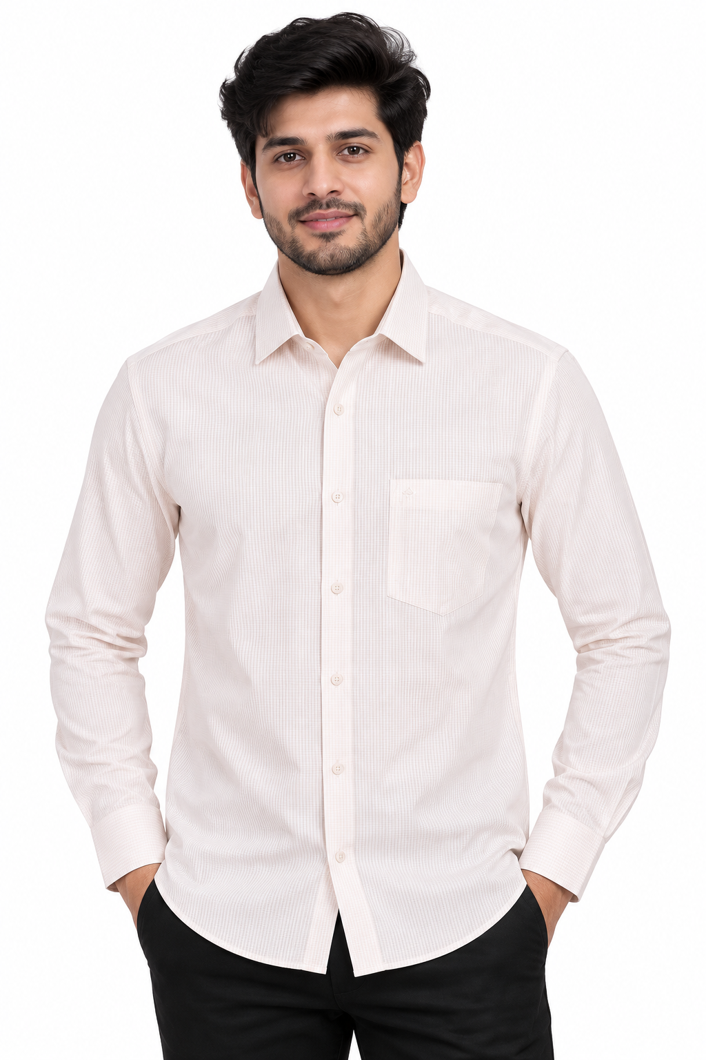Men’s Light Peach Checked Full Sleeve Shirt