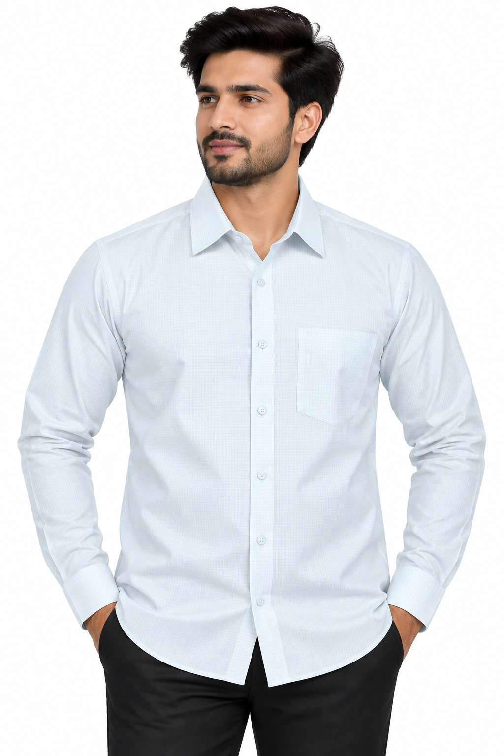 Men’s Light Sky Blue Micro Check Full Sleeve Shirt